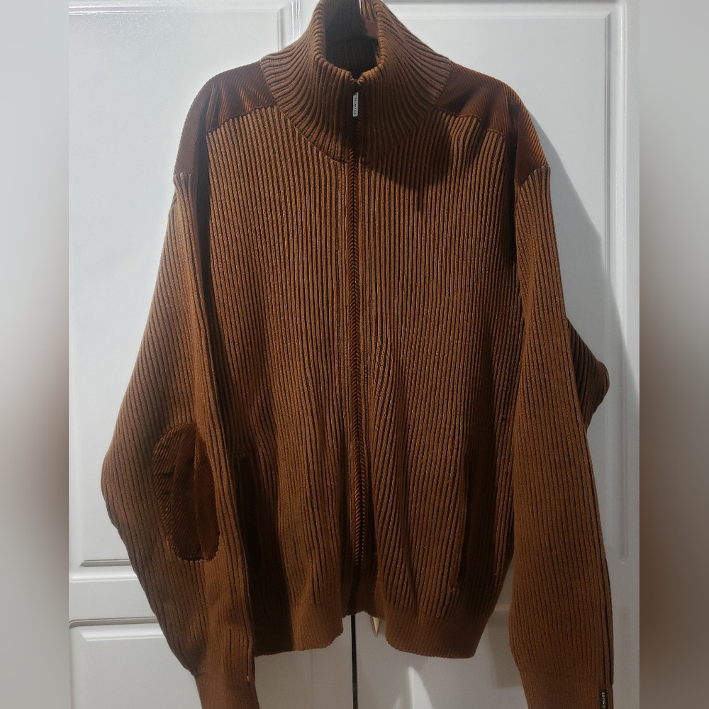 Paul & Shark Brown Ribbed Zip-Up Sweater